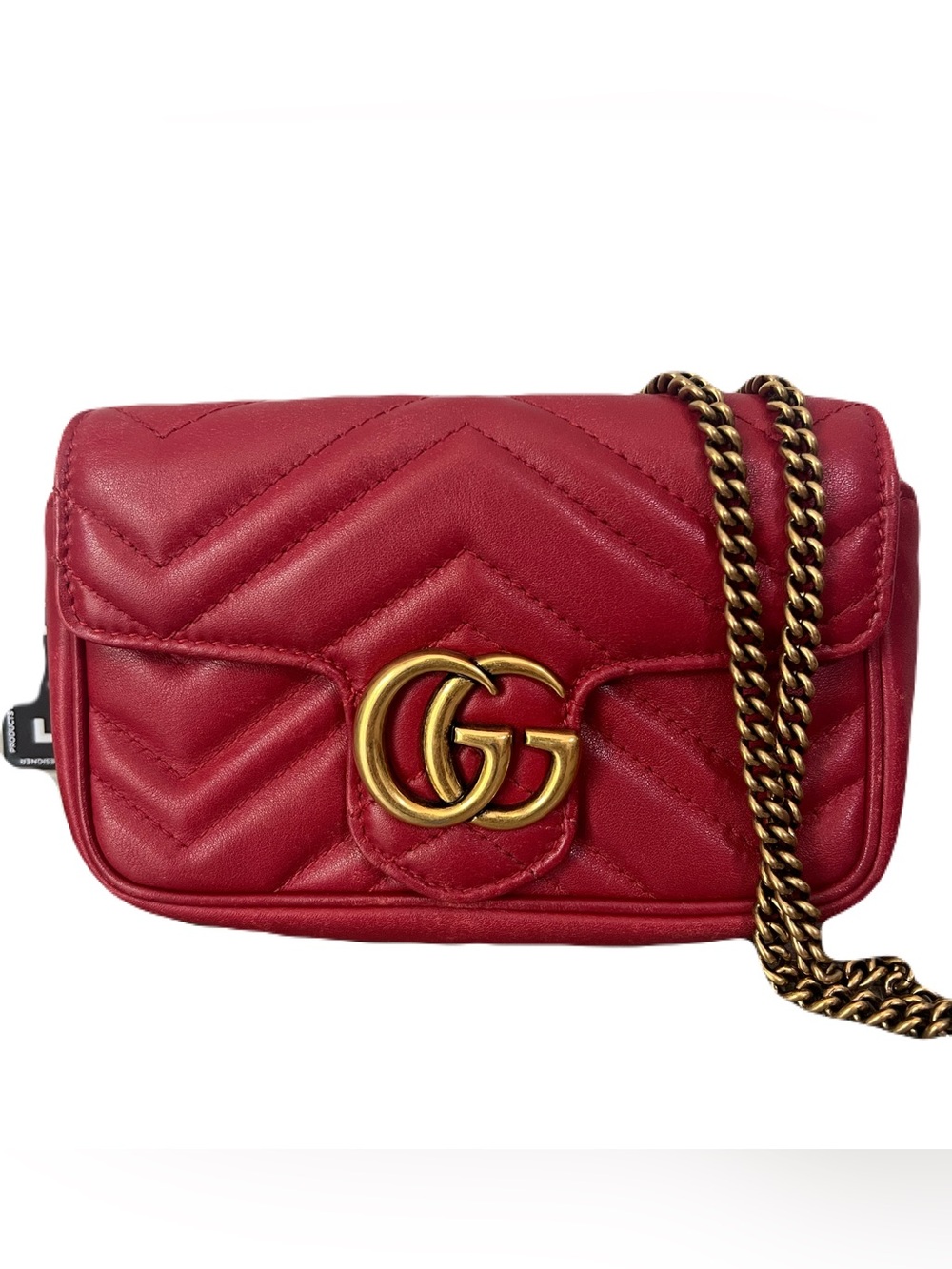Gucci Red GG Marmont Chevron Flap Mini Shoulder Bag